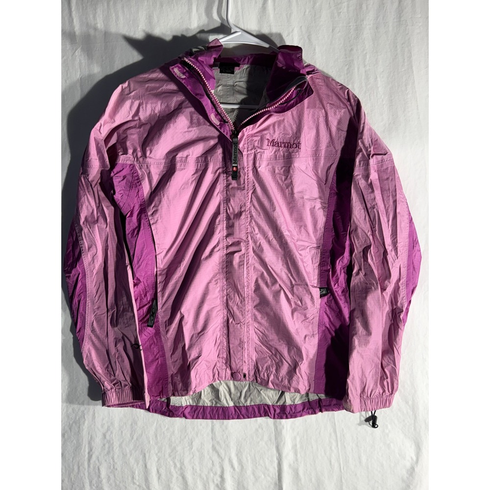 Marmot Womens Pink Purple Hooded Windbreaker Full Zip Hiking Jacket Small
